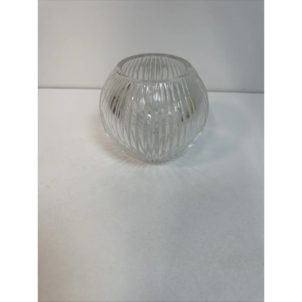 Wheel-cut crystal vertical lines votive candle holder bowl 4 1/2